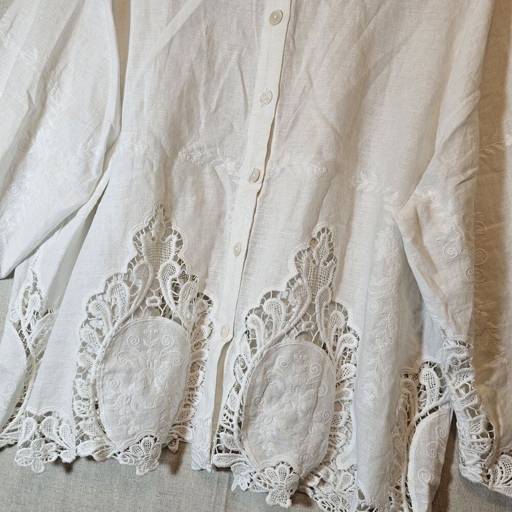 Beautiful Cynthia Rowley Tunic Top Embroidered Crochet Back Button Womens Sz 2X - Picture 6 of 10